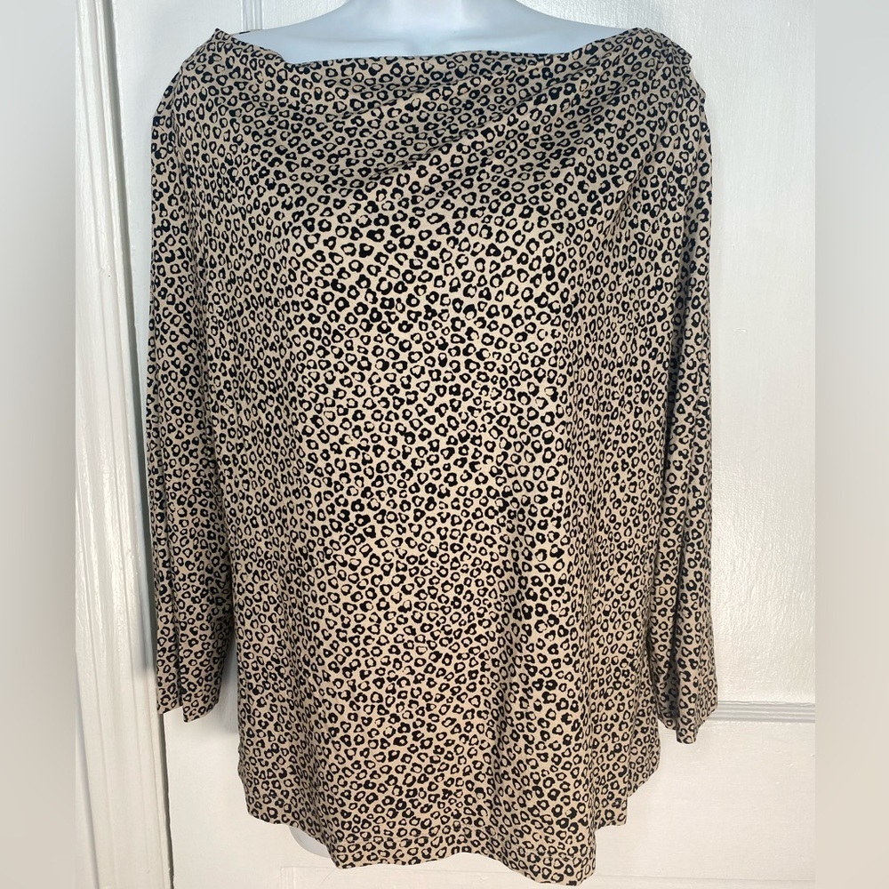 St. John Nordstrom Leopard Print Designer Black & Cream Animal Print Stretch Top
